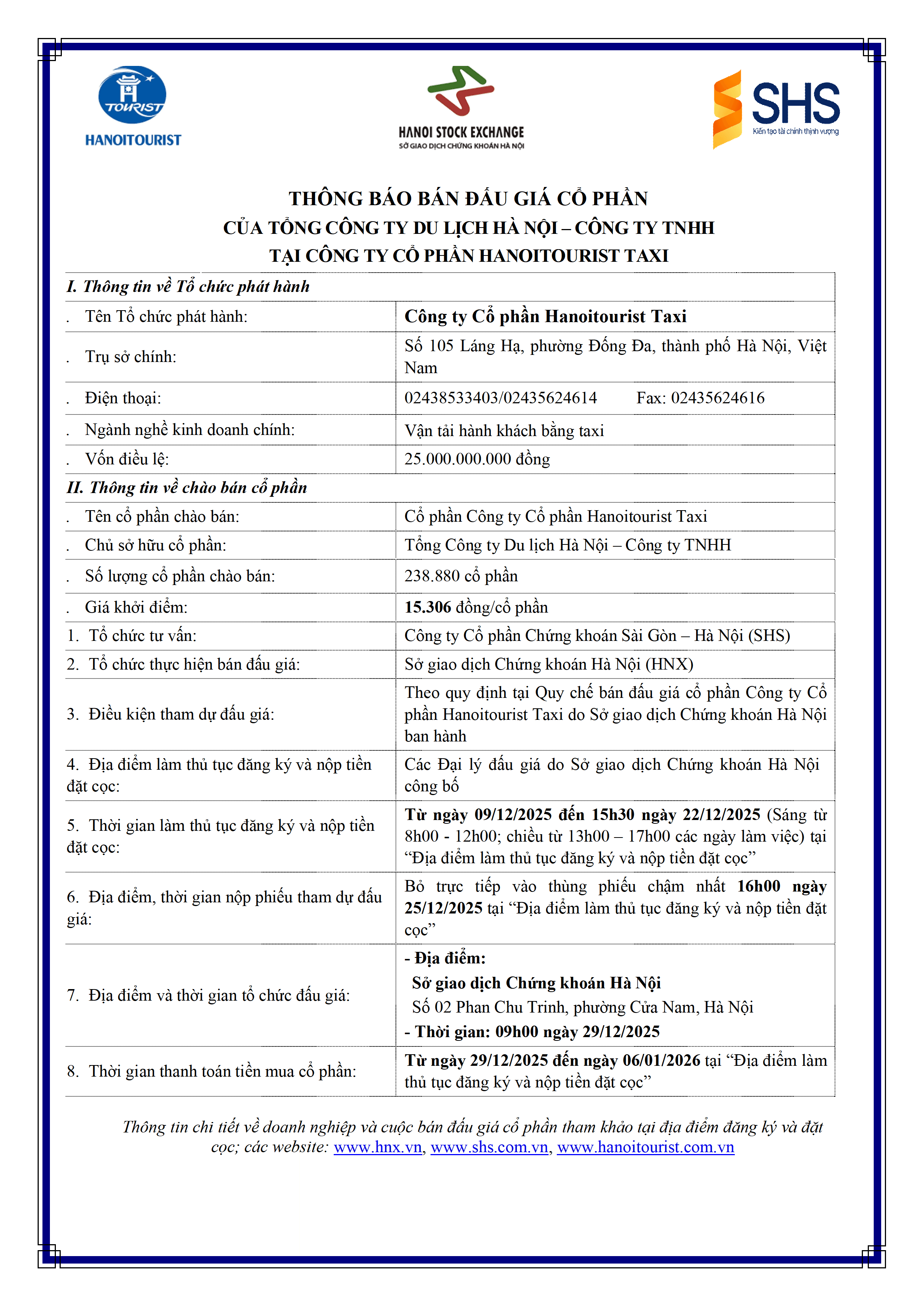 6. TB bán đấu giá CP - Hanoitourist tại Hanoitourist Taxi.png