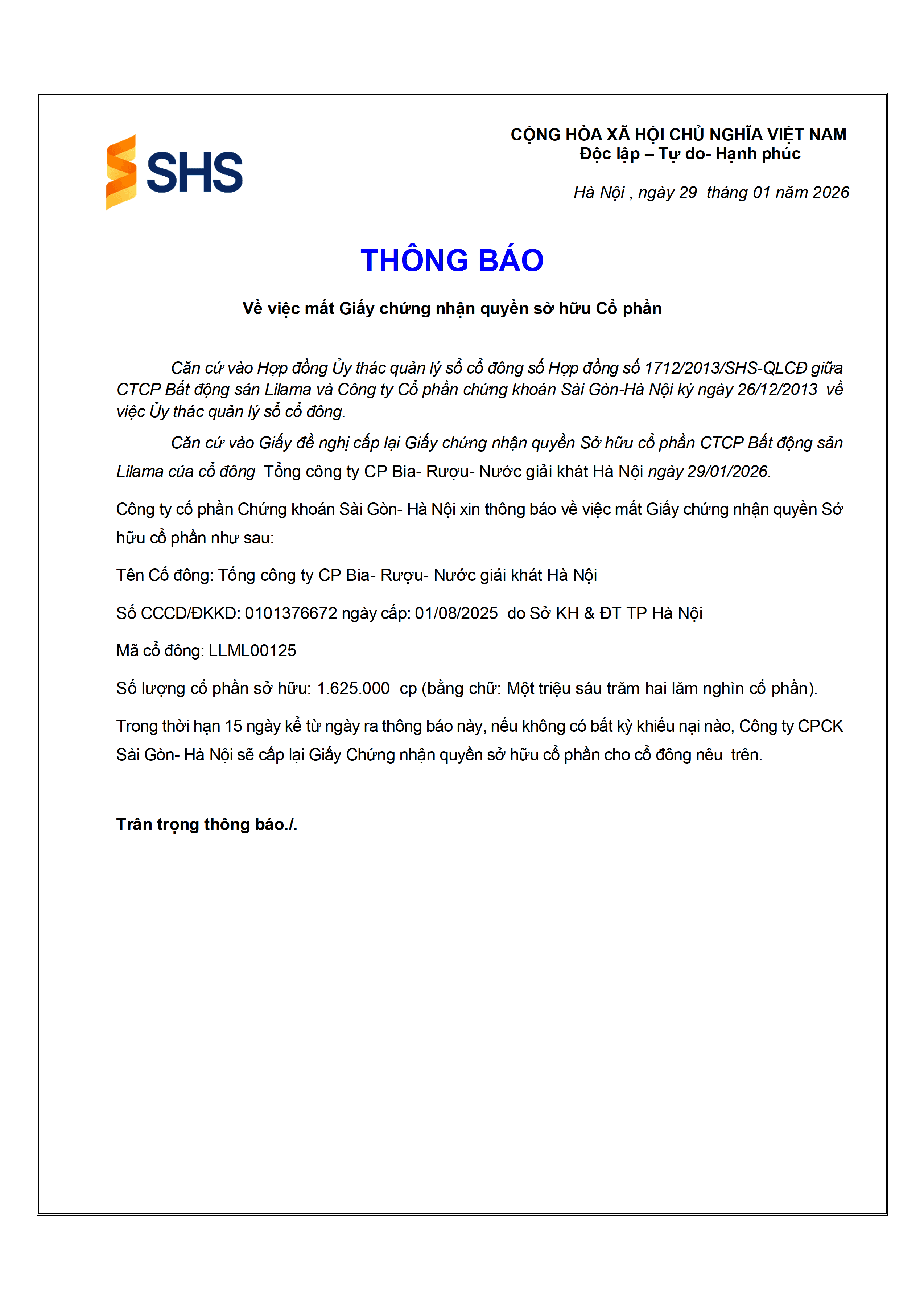 TB mat so Cong ty cp bat dong san Lilama cua Tong cong ty CP Bia- Rượu- nước giải khát Hà Nội.png